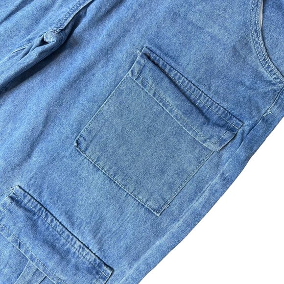 Womens Cargo Jeans Size XL Blue Wide Leg High Rise Multiple Pockets - Picture 13 of 15